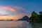 Seascape sunset over the Philippines Islands. Palawan Province, El Nido