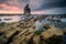 Seascape sunset scenery at Sawarna beach, Banten, Indonesia