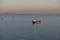 Seascape with tanker and ships on the background of the sea and coastline