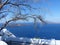 Seascape of a terrace along the Caldera to Santorini in Greece.