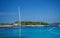 Seascape view to turquoise waters of Adriatic Sea in Island Hvar Croatia. Famous sailing travel destination in Croatia, Island