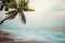 Seascape with wave foam and palm tree at tropical beach