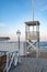 Seascape with white wood lifeguard tower