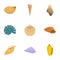 Seashell icons set, cartoon style