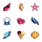 Seashell icons set, cartoon style