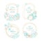 Seashell and marine algae cosmetics package labels, vector modern premium golden frames design. Ocean seashell and sea