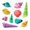 Seashell marine. summer sea or ocean objects underwater life conch shell. vector cartoon collection