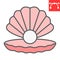 Seashell with pearl color line icon, shell and ocean animals, open seashell vector icon, vector graphics, editable