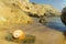 Seashell on a rock at Lolantonis beach in Paros island in Greece