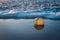 Seashell on sand beach close to the water at sunset. Tranquil scene, relaxation, vacations, nature concept