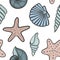 Seashell seamless pattern. design for holiday greeting card and invitation of seasonal summer holidays, summer beach parties, tour
