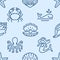 Seashell seamless pattern. Vector background included line icons as sea shells, scallop, starfish, mermaid, octopus