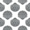 Seashell seamless pattern. Vector background included silhouette icons as ocean sea shells, scallop nautical monochrome