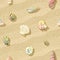 Seashells on the beach, seamless background, illustration