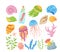 Seashells cartoon hand drawn set ocean marine coral letter message shell starfish jellyfish vector