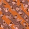 Seashells and diagonal stripes seamless vector pattern in rust and brown