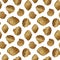 Seashells gold seamless pattern. Hand painting golden shells background.