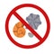 Seashells in the prohibition sign. Vector forbidden sign with shellfish for stickers. Allergy danger