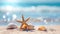 Seashells scattered along the seashore, creating a tranquil beach holiday background. Ai Generated