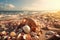 Seashells shine on a beach, creating an exotic tropical vacation scenery