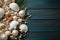 Seashells and starfish on turquoise wooden background