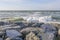 Seashore, cliffs and heavy waves in winter