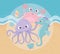 Seashore octopus seahorse crab algae sand life cartoon under the sea