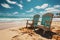 Seashore tranquility Beach chairs on white sand under blue sky and sunny glow