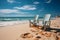 Seashore tranquility Beach chairs on white sand under blue sky and sunny glow