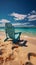 Seashore tranquility Beach chairs on white sand under blue sky and sunny glow