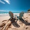 Seashore tranquility Beach chairs on white sand under blue sky and sunny glow