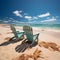 Seashore tranquility Beach chairs on white sand under blue sky and sunny glow