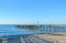 Seaside bridge with kissing points and benches on Black Sea