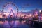 Seaside carnival with a Ferris wheel against a. generative ai