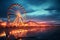 Seaside carnival with a Ferris wheel against a. generative ai