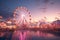 Seaside carnival with a Ferris wheel against a. generative ai