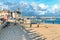 Seaside cityscape of Praia da Ribeira, Cascais. Intimate beach near the train station and popular with tourists