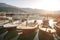 Seaside coast street harbor with yachts in sunny summer day, Budva