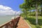 Seaside cobblestone trail with brick railingof gulangyu island