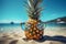 Seaside coolness Sunglasses adorned pineapple on a tropical beach background