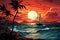 Seaside dreams, Palm trees, sunset beach, yacht on horizon vector arts coastal allure