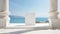 Seaside Elegance: White Marble Podium with Stunning Sea-View Backdrop