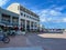 The Seaside, FL Post Office in the square in downtown with bicycles and people mingling around