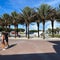 The Seaside, FL Post Office in the square in downtown with bicycles and people mingling around