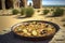 Seaside Gastronomy: A Scenic Beachfront Feast Featuring a Delectable Spanish Paella Cooked Al Fresco, ai generative