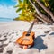 Seaside Harmony: Acoustic Guitar Resting on Tropical Beach Serenity