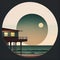 Seaside house, circular minimalist modern illustration, AI generative