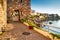 Seaside landscape - fortress wall and tower in the city of Sozopol