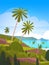 Seaside Landscape Summer Tropical Beach With Palm Trees And Mountains Exotic Resort View