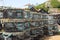 Seaside lobster pots on a pebble beach